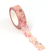 Load image into Gallery viewer, Pink Cherry Blossom Gold Foiled Washi Tape Sample
