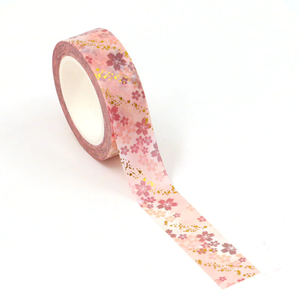 Pink Cherry Blossom Gold Foiled Washi Tape Sample