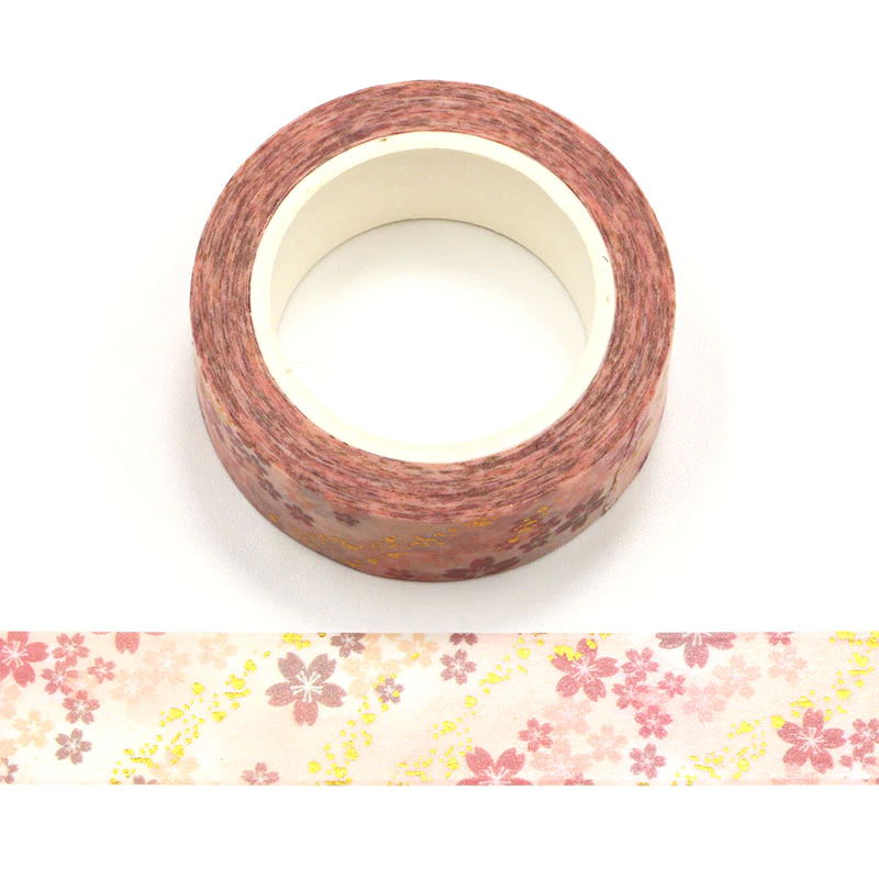 Pink Cherry Blossom Gold Foiled Washi Tape