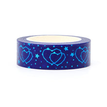 Load image into Gallery viewer, Blue Foiled Hearts Washi Sample
