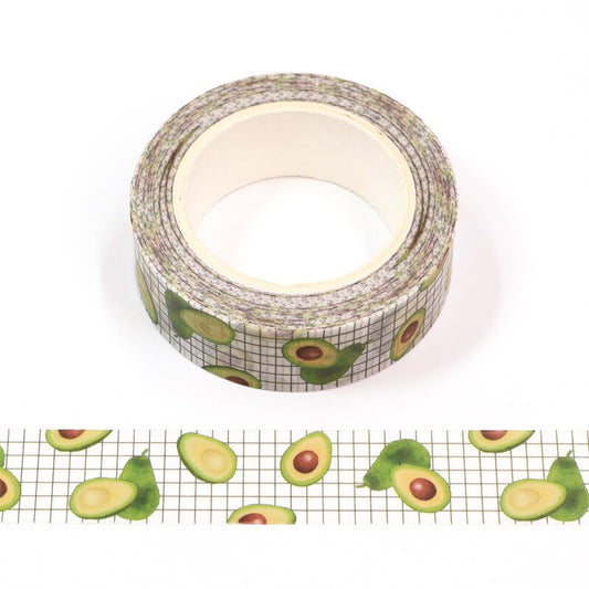 Avocado on White Grid Washi Tape