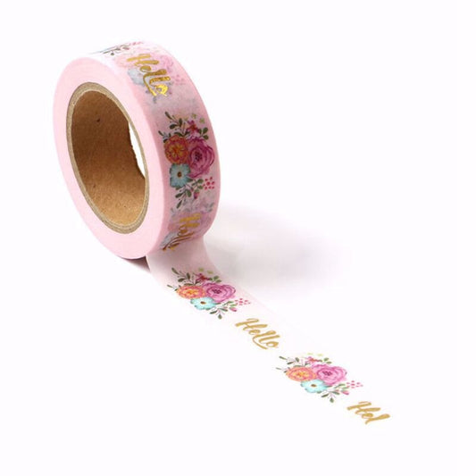 Hello Pink Flowers Foiled Washi Tape