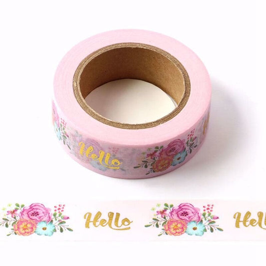 Hello Pink Flowers Foiled Washi Tape