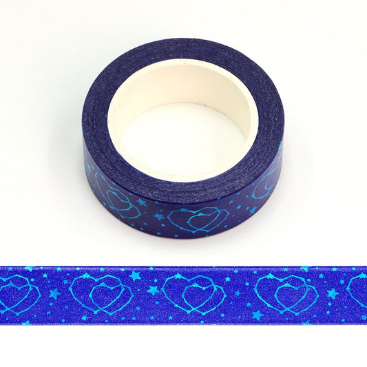 Blue Foiled Hearts Washi Sample