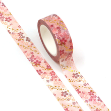 Load image into Gallery viewer, Pink Cherry Blossom Gold Foiled Washi Tape Sample
