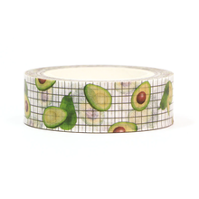 Load image into Gallery viewer, Avocado on White Grid Washi Tape
