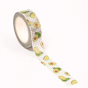 Avocado on White Grid Washi Tape