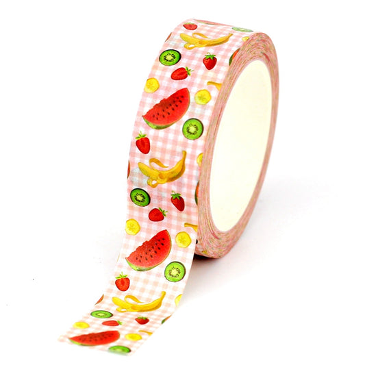 Fruits on Pink Grid Washi Tape