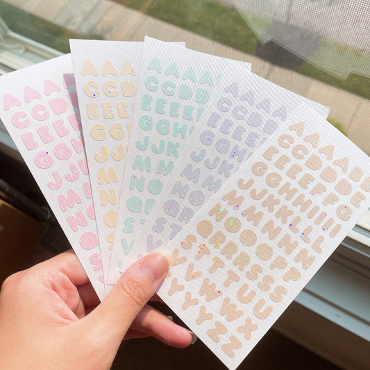 Pastel Alphabet Holographic Glitter Vinyl Stickers