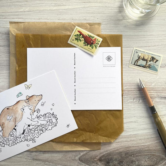BK Postcard // California Poppy and Bear