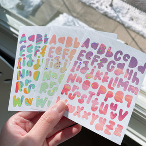 Aesthetic Designs Bubble Alphabet Holographic Glitter Vinyl Stickers