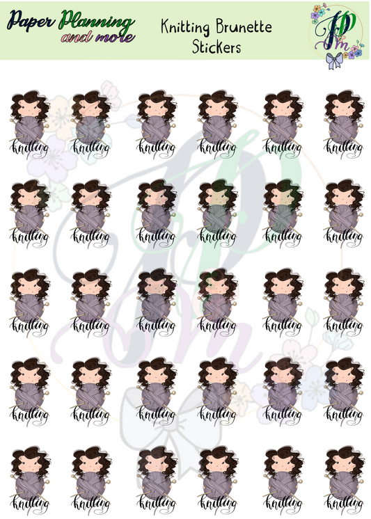 Knitting Brunette Sticker Sheet