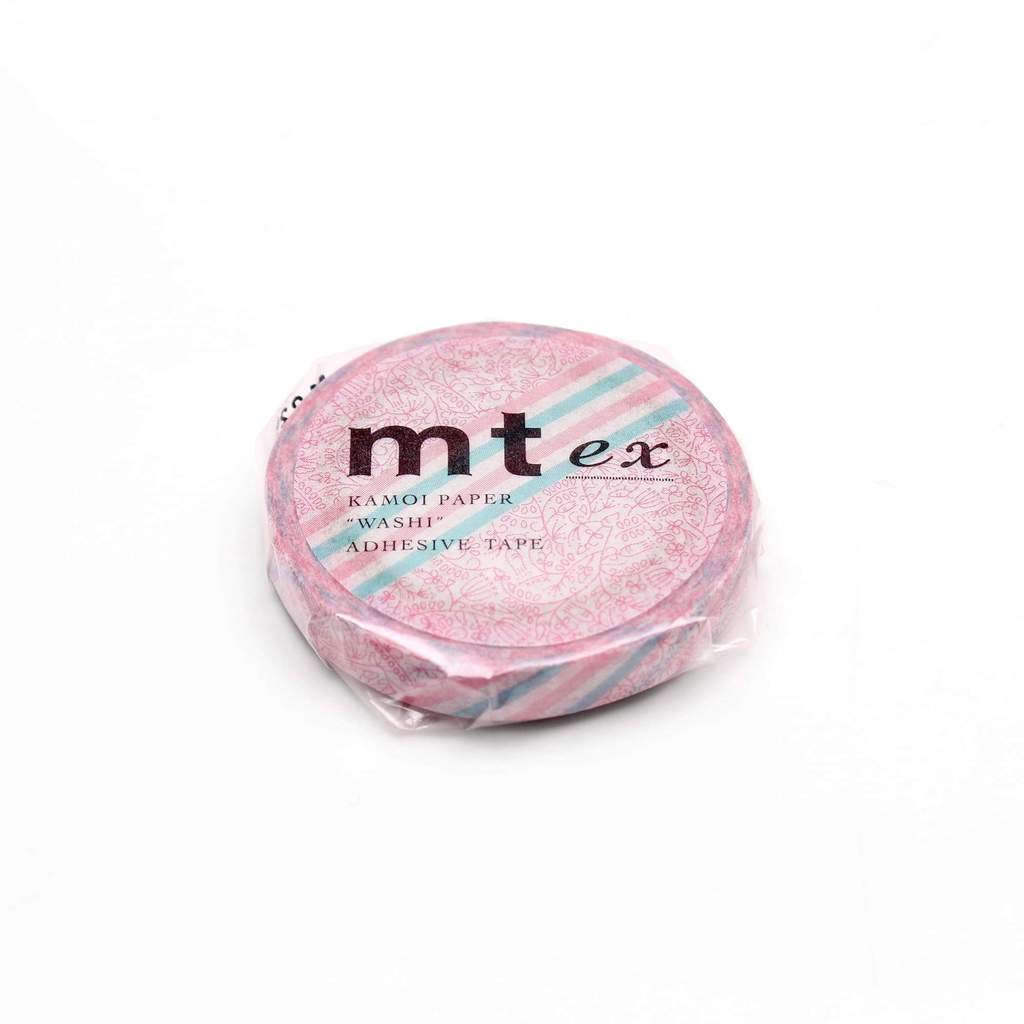 MT EX Washi Tape Pink Flower Stripe Sample