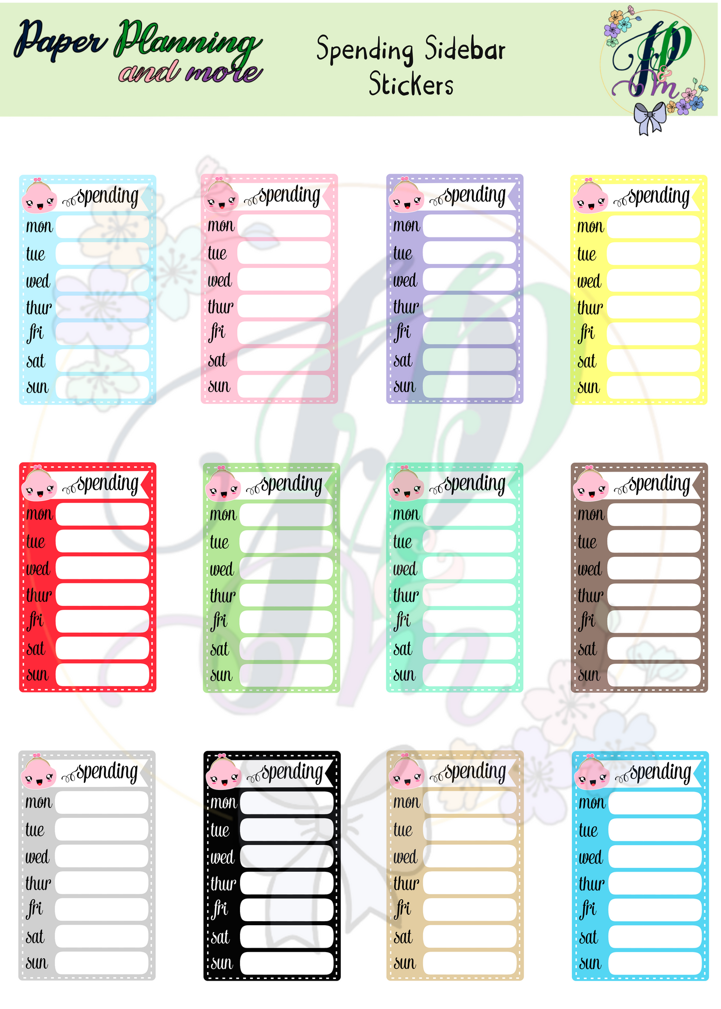 Spending Sidebar Sticker Sheet