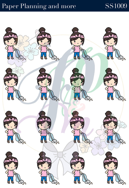 Vacuuming Brunette Sticker Sheet