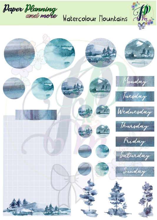 Watercolour Mountains Sticker Sheet