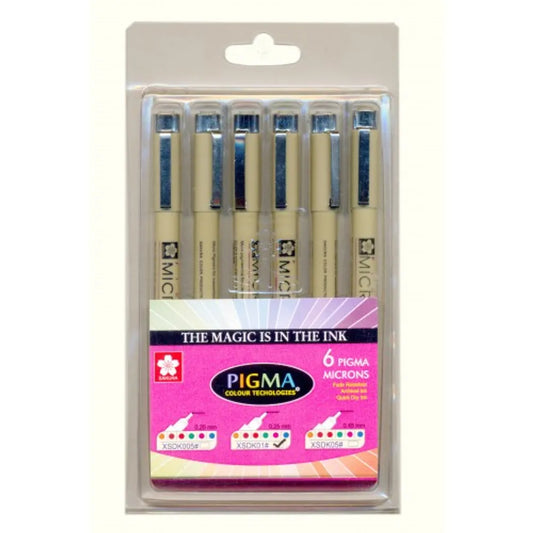 Sakura Pigma Micron Pen 01 - set of 6 assorted colors