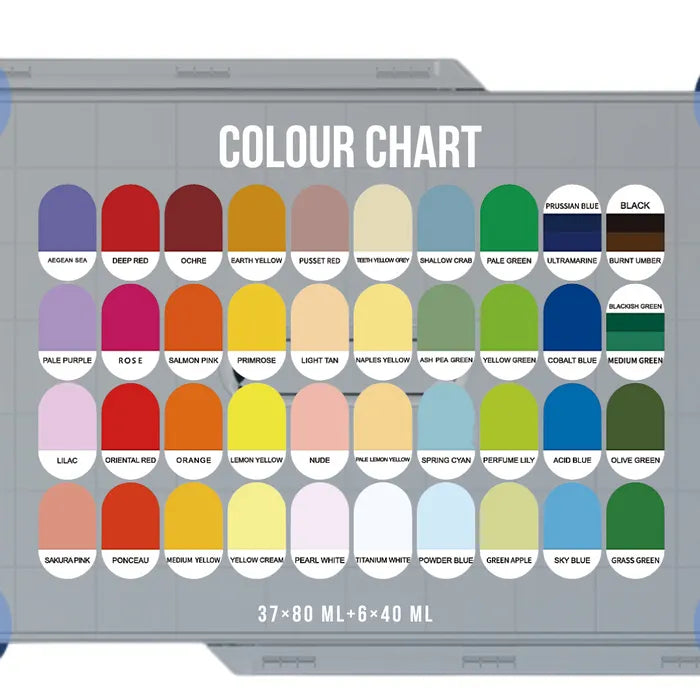 MIYA - Gouache Paint - H7- 80 Ml Cups X 43 Colours Set