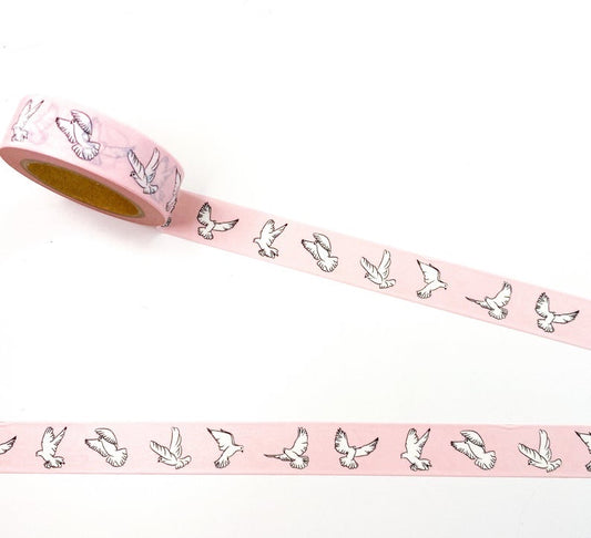 Pink and White Doves Washi Tape