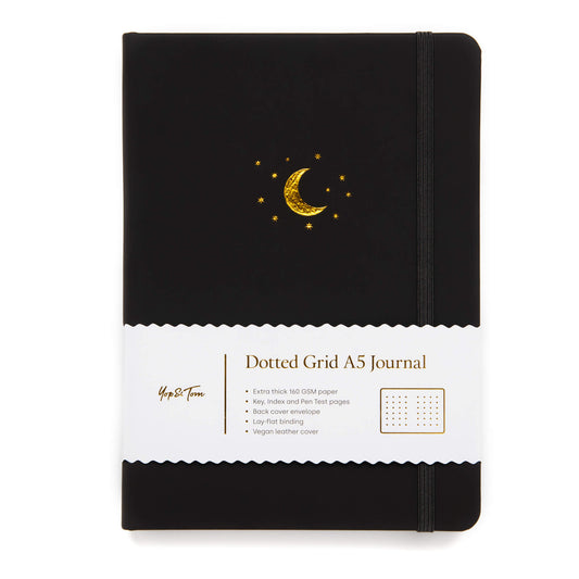 A5 DOT GRID JOURNAL - MOON AND STARS - CHARCOAL