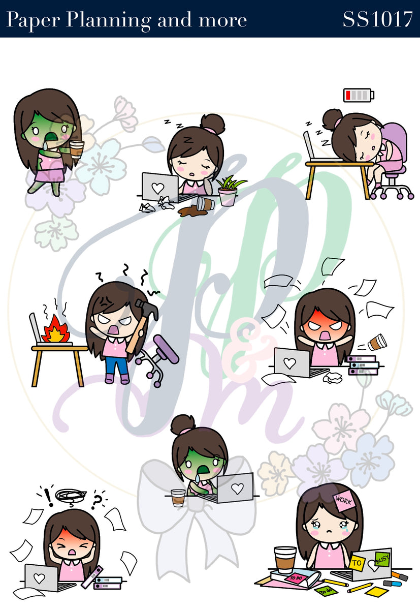 Overworked Brunette Sticker Sheet – Paper planning and more