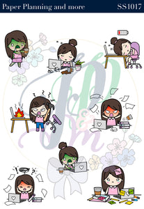 Overworked Brunette Sticker Sheet