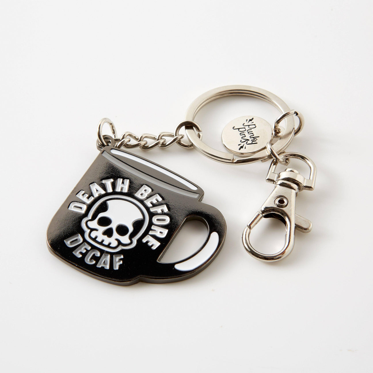 Death Before Decaf Hard Enamel Keyring