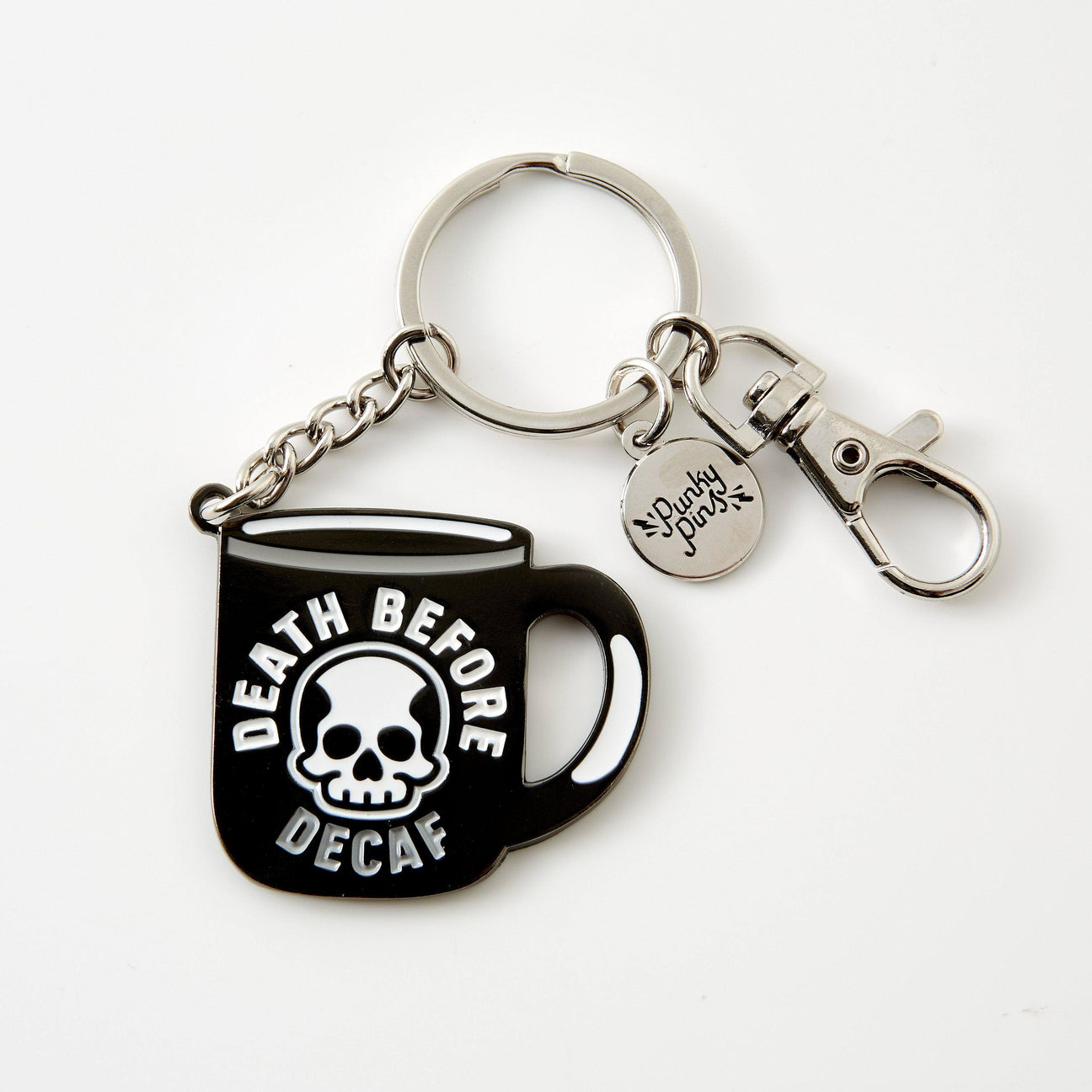 Death Before Decaf Hard Enamel Keyring