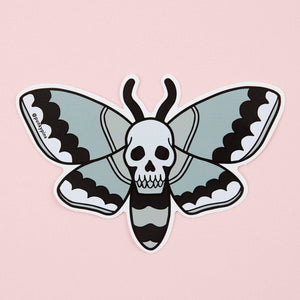 Grey Skull Moth Vinyl Sticker