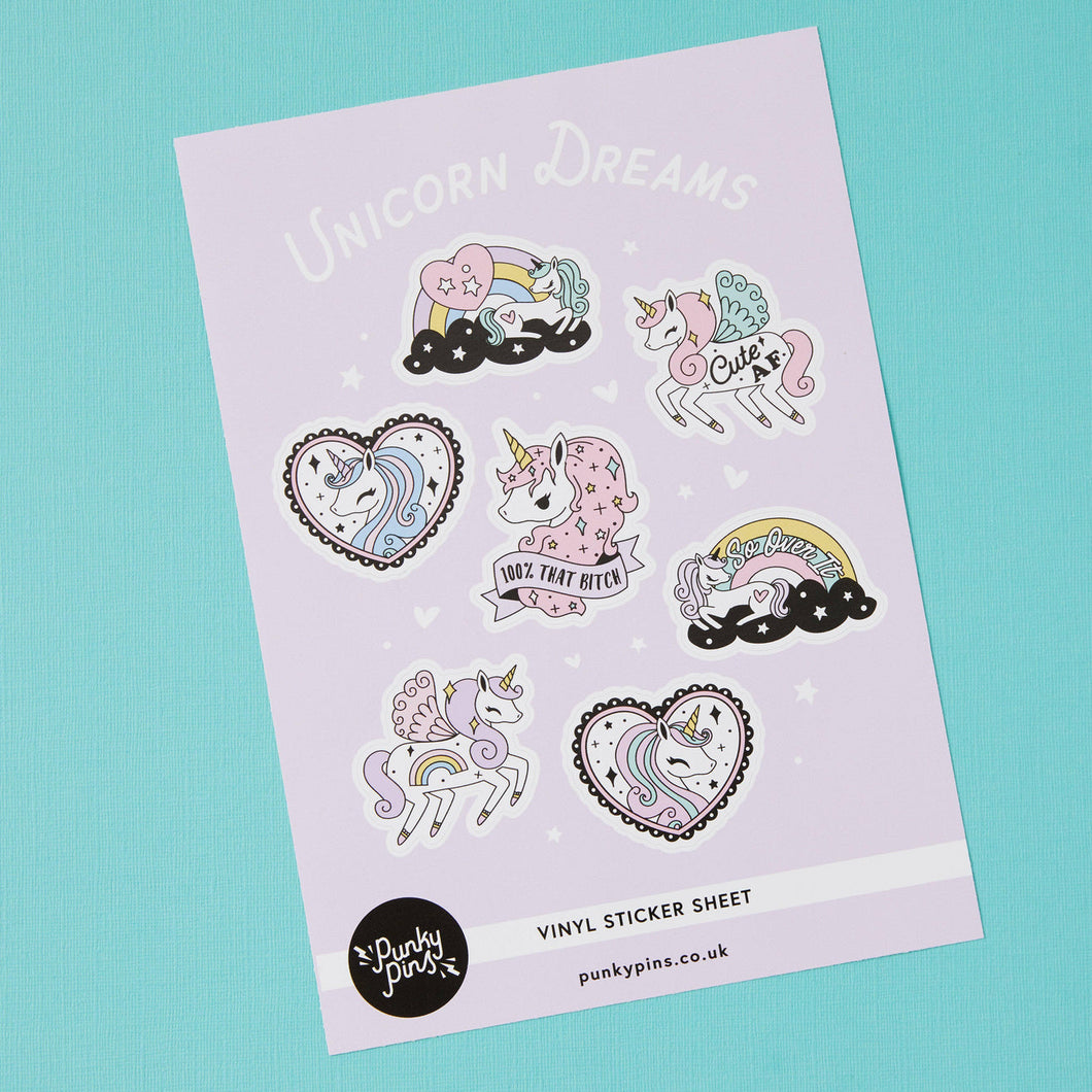 Unicorn Dreams Vinyl A5 Sticker Sheet